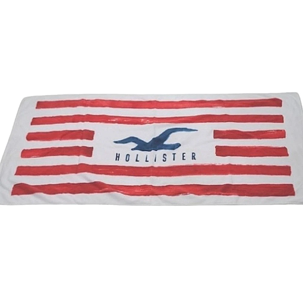 Hollister Graphic Brand Name Logo Swim Towel Striped Flag Beach Pool Blanket